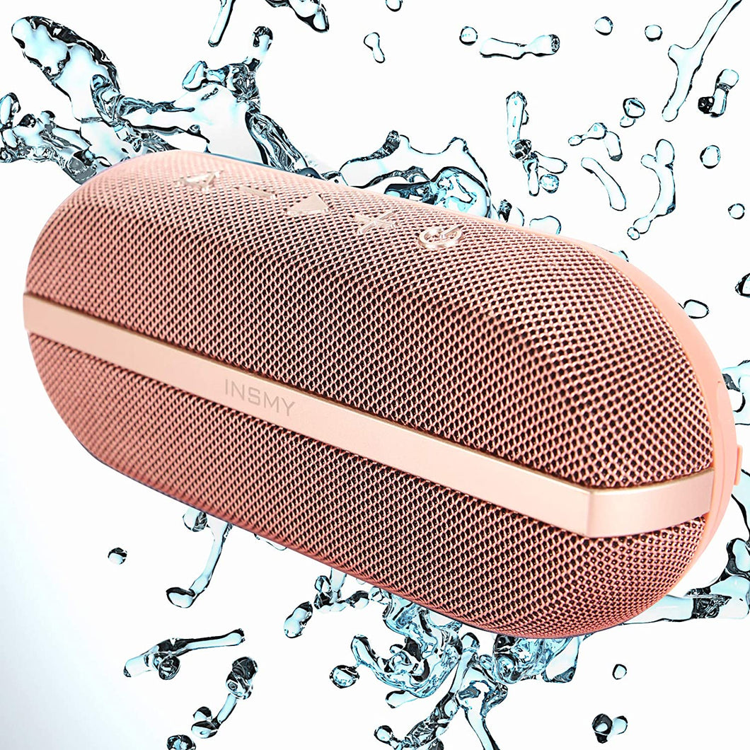 INSMY Portable Bluetooth Speakers, 20W Wireless Speaker Loud Stereo Sound Rich Bass, IPX7 Waterproof Floating, True Wireless Stereo Mode, 24 Hours Playtime, Bluetooth 5.0, Built-in Mic for Outdoors Camping (Pink)